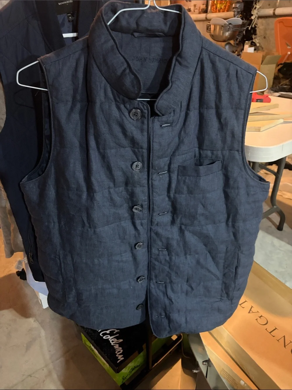 Quilted Navy Button-Front Vest